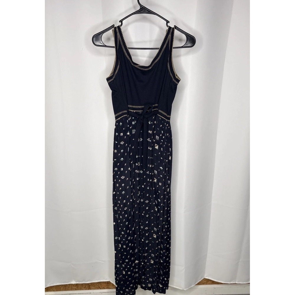 Vintage 90s Santa Fe Empire Waist Midi Dress Sz 4 Cotton Rayon Gold Geometric - Picture 7 of 12